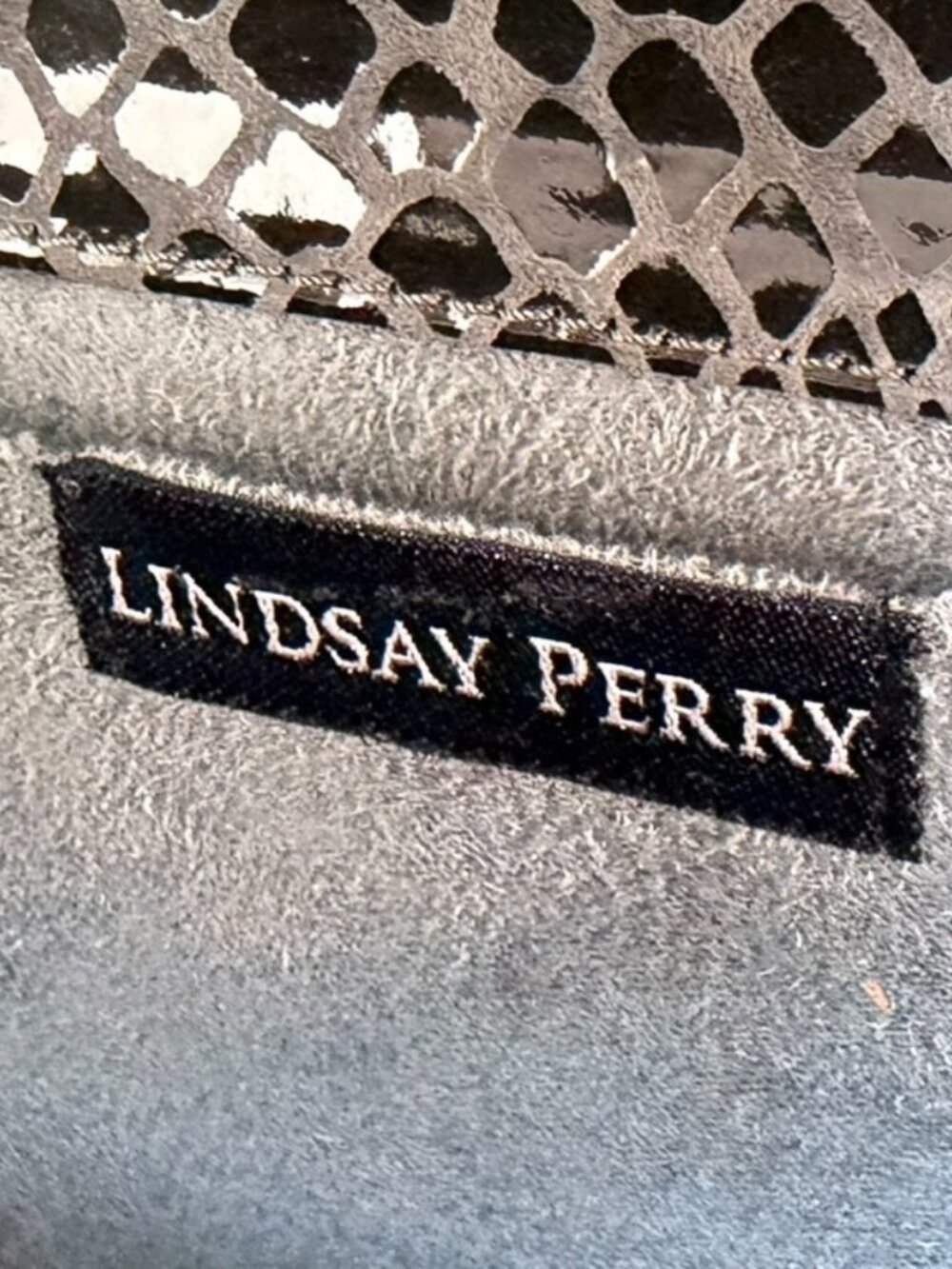 Lindsay Perry Faux Leather Gray Snakeskin Embossed Clutch with Real Agates - Picture 9 of 9